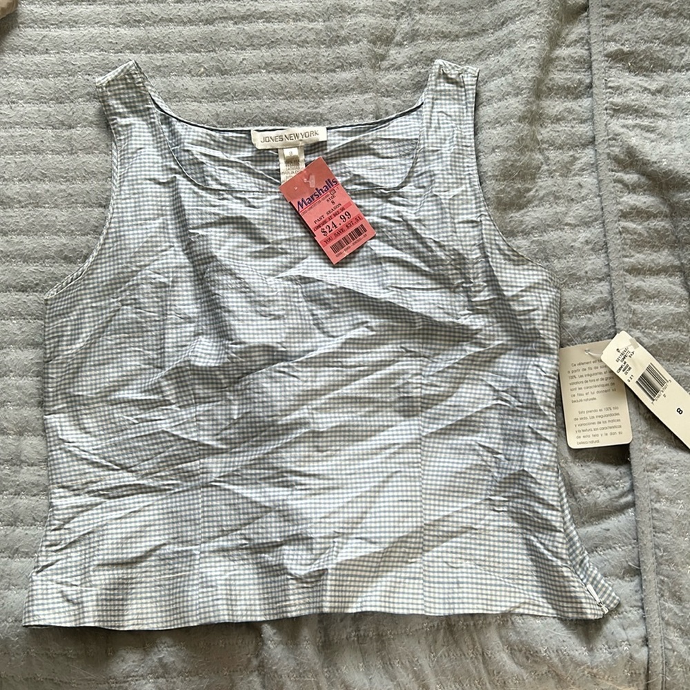 blue and white silk top